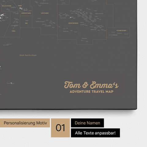 Australien-Karte Pinn-Leinwand in Farbe Dunkelgrau mit personalisiertem Text