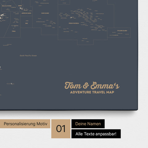 Australien-Karte Pinn-Leinwand in Farbe Hale Navy (Dunkelblau Gold) mit personalisiertem Text