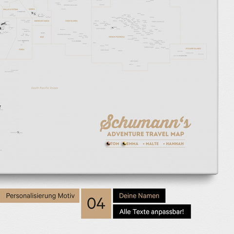 Australien-Karte als Leinwand zum Pinnen in Farbe Light Gray mit Personalisierung in Form eines Logos für Familiennamen