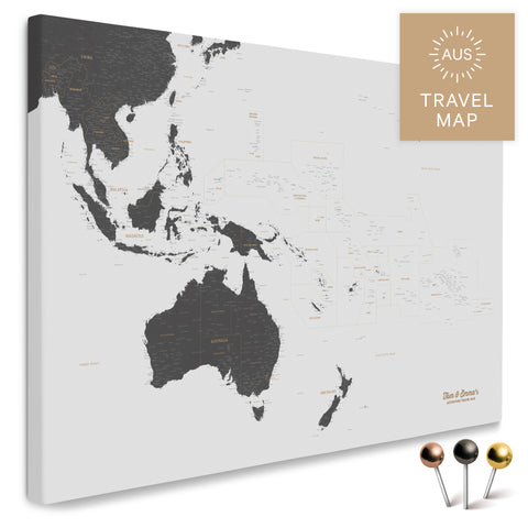 Landkarte von Australien und Ozeanien in Farbe Light Gray als Pinnwand Leinwand zum Pinnen und Markieren von Reisezielen