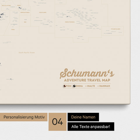 Australien-Karte als Leinwand zum Pinnen in Farbe Navy Light mit Personalisierung in Form eines Logos für Familiennamen