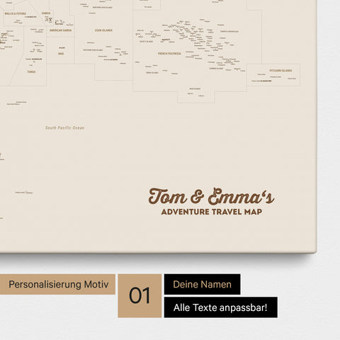 Australien-Karte Pinn-Leinwand in Farbe Bronze mit personalisiertem Text