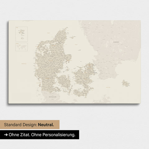 Neutral version of a Denmark map as a Push Pin Map in gold.
