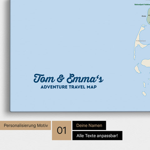 Denmark Map Push Pin Map in Multicolor Classic with Personalization