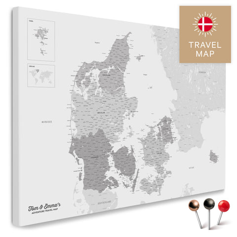 Buy a Multicolor Gray Denmark Map Push Pin Map with a very high level of detail for marking places and destinations