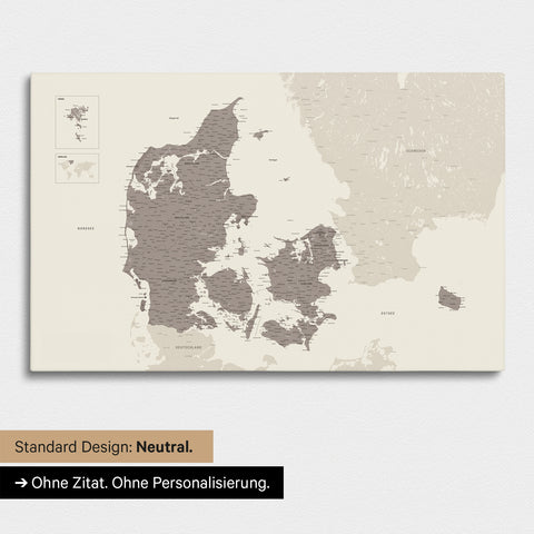 Neutral version of a Denmark map as a Push Pin Map in Warmgray (brown-gray)