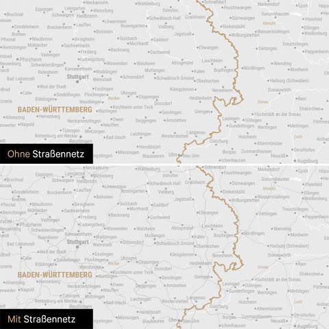 Deutschland-Karte Leinwand in Dunkelgrau wahlweise mit oder ohne Straßennetz