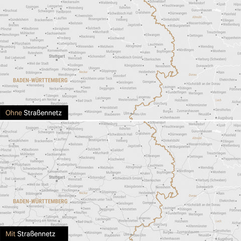Deutschland-Karte Leinwand in Schwarz-Weiß wahlweise mit oder ohne Straßennetz