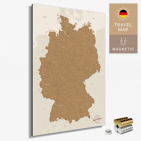 Magnetische Deutschland-Karte in Bronze als Magnetboard zum Pinnen und Markieren von Reisezielen kaufen