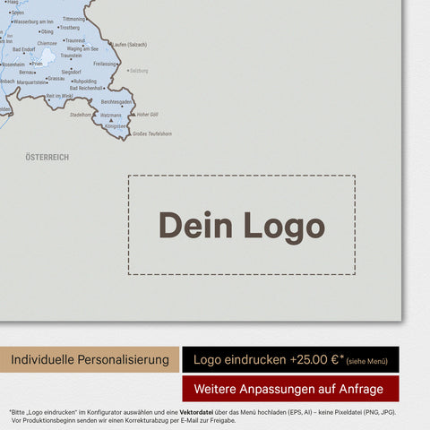 Weltkarte als Deutschland-Karte in Multicolor Atlas mit Eindruck eines Firmenlogos