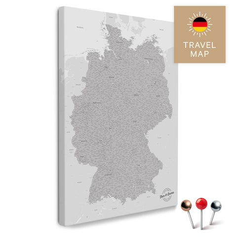 Deutschland-Karte in Hellgrau als Pinnwand Leinwand zum Pinnen und Markieren von Reisezielen kaufen