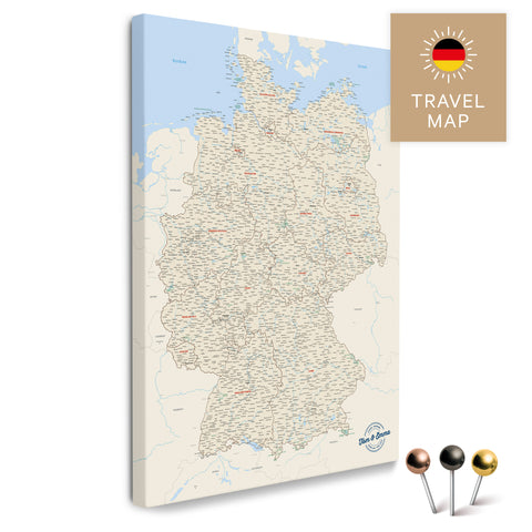 Deutschland-Karte in Multicolor Classic als Pinnwand Leinwand zum Pinnen und Markieren von Reisezielen kaufen