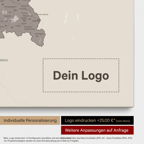 Germany Zip Code Map PLZ® (postal code areas) Push Pin Map – Warmgray