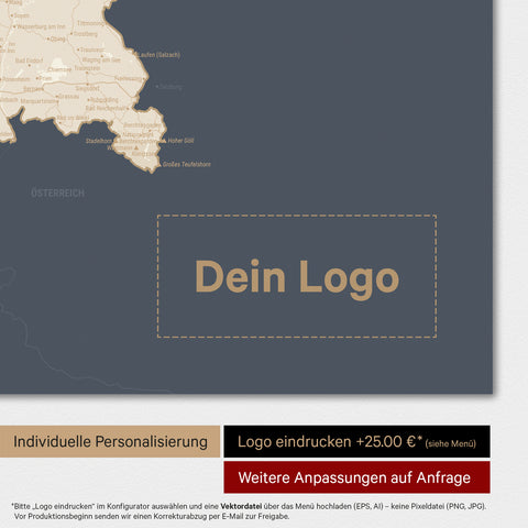 Deutschland-Karte als Poster in Hale Navy mit Eindruck eines Firmenlogos