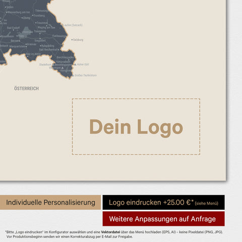 Deutschland-Karte als Poster in Navy Light mit Eindruck eines Firmenlogos