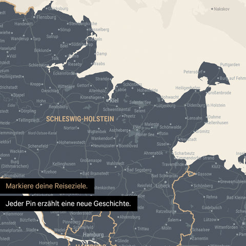 Detail einer Deutschland-Karte als Poster in Navy Light mit Pins in Schleswig-Holstein