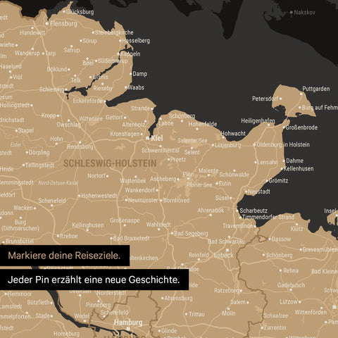 Detail einer Deutschland-Karte als Poster in Sonar Black mit Pins in Schleswig-Holstein