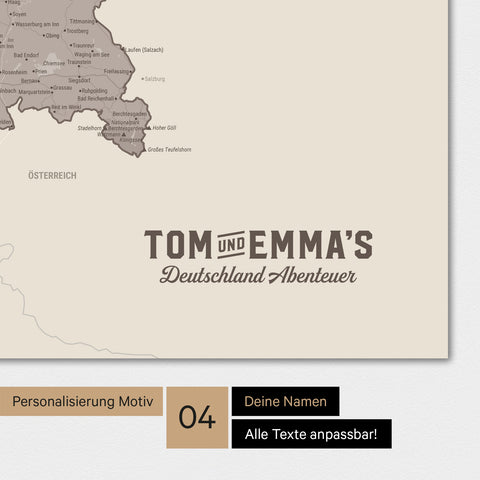 Deutschland-Karte als Poster in Warmgray mit einem Logo im Vintage-Look