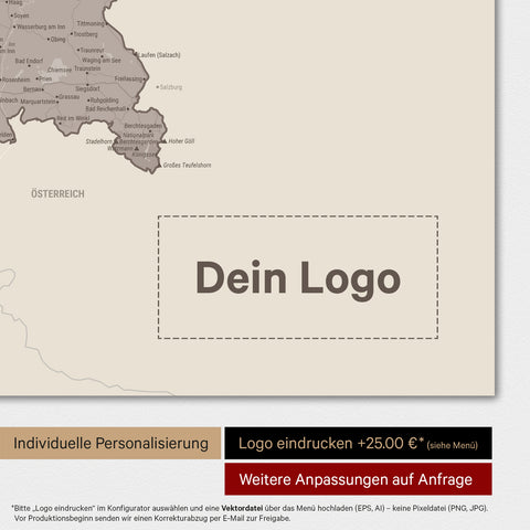Deutschland-Karte als Poster in Warmgray mit Eindruck eines Firmenlogos