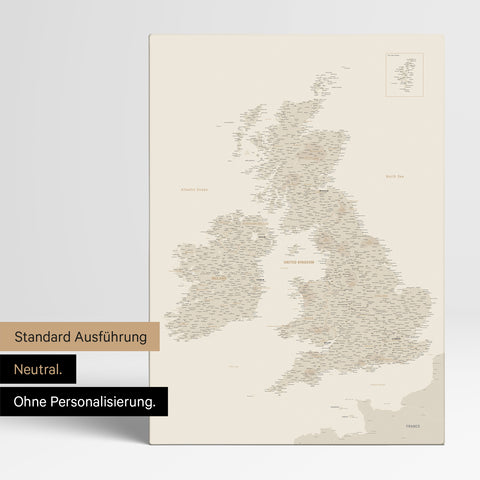 Neutral version of an England & Great Britain map in gold, without personalization