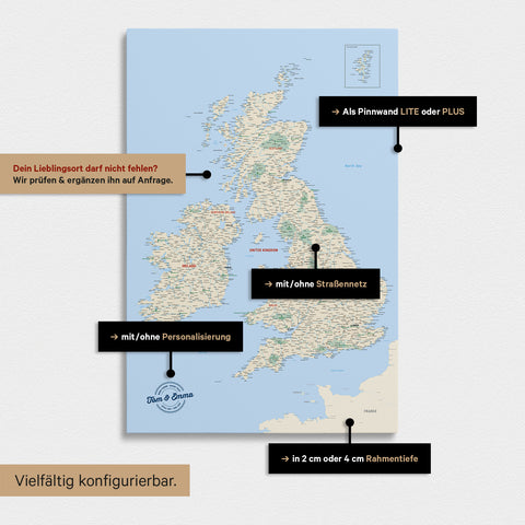 Various configuration options for an England & Great Britain map in Multicolor Classic