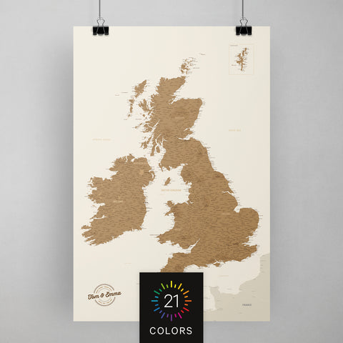 England, Großbritannien und Irland Landkarte in 21 verschiedenen Farben als Poster