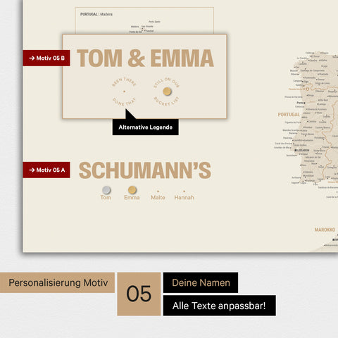 Magnetische Europa-Karte in einem modernen Design in Gold als Magnet-Poster mit Personalisierung als Logo mit einer Weltkugel