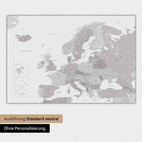 Neutrale und schlichte Ausführung einer Europakarte als Magnet-Poster in Multicolor Gray