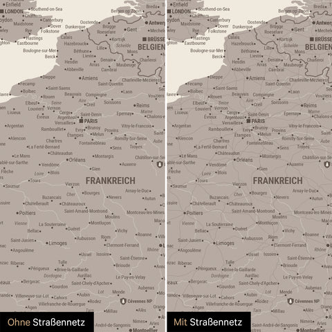 Europe Map TRAVEL® Magnetic Poster – Warmgray (Brown-Gray)