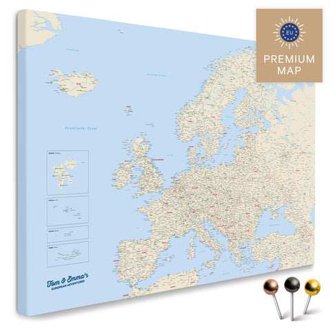 Europe map in the color Multicolor Classic in a modern, minimalist design as a canvas for pinning trips and places