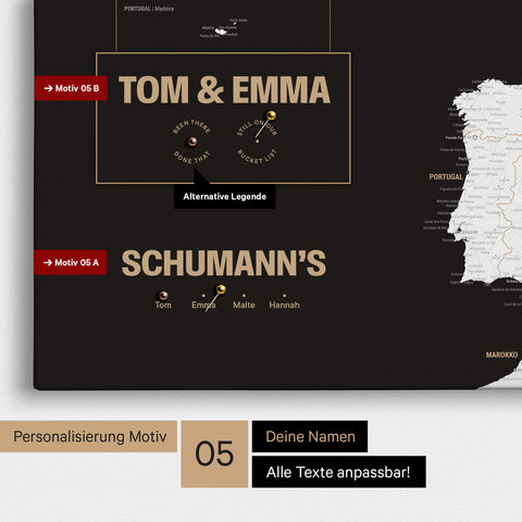 Europe map in a modern design in black and white as a Push Pin Map with personalization as a logo with a globe