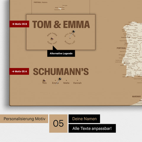 Europe map in a modern design in Treasure Gold as a Push Pin Map with personalization as a logo with a globe