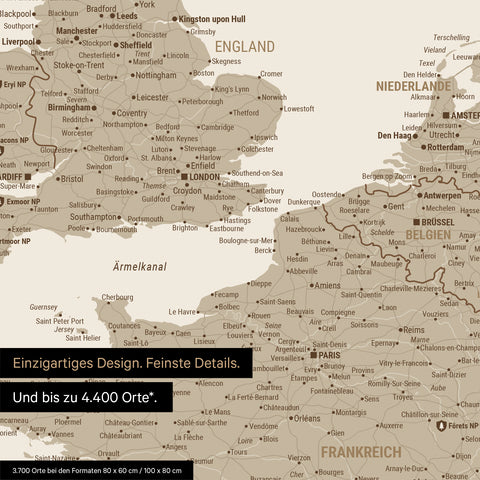 Moderne Europa Landkarte in der Farbe Desert Sand (Beige) als Poster mit einem Ausschnitt von Italien, Kroatien und Griechenland