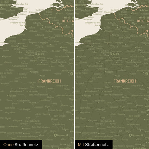 Europe Map TRAVEL® Premium Poster – Olive Green