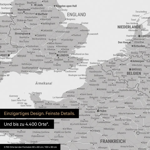 Moderne Europa Landkarte in der Farbe Hellgrau als Poster mit einem Ausschnitt von Italien, Kroatien und Griechenland