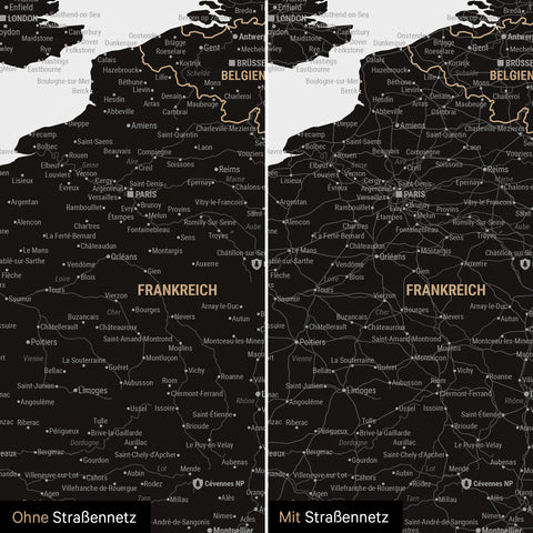 Europe Map TRAVEL® Premium Poster – Light Black (White-Black)