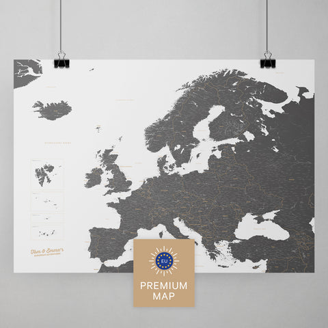 Europa Karte in der Farbe Light Gray in einem modernen, minimalistischem Design als Poster kaufen