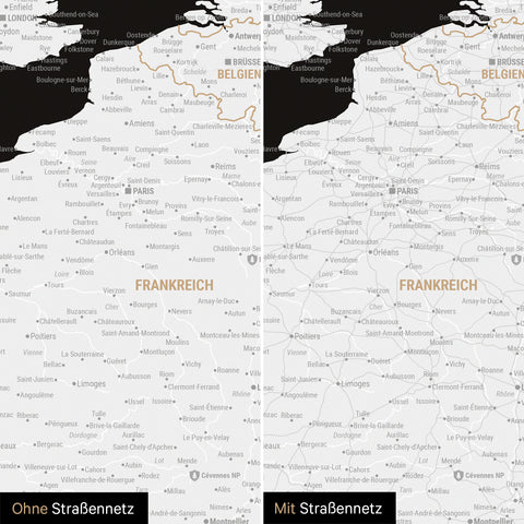 Europe Map TRAVEL® Premium Poster – Dark Black (Black-White)