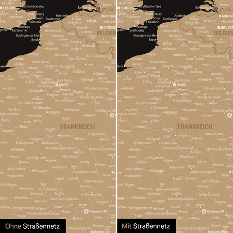 Europe Map TRAVEL® Premium Poster – Sonar Black (Black-Gold)