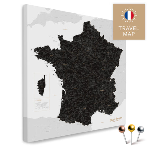 France map in the color Light Black in a modern, minimalist design as a canvas for pinning trips and places