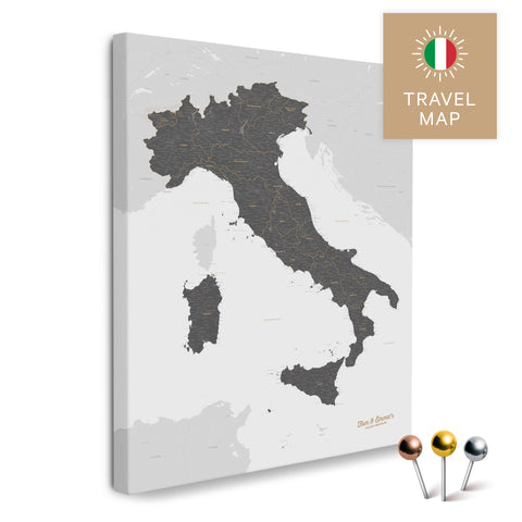 Italy map in the color Light Gray in a modern, minimalist design as a canvas for pinning trips and places
