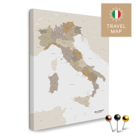 Italy map in the color multicolor beige in a modern, minimalist design as a canvas for pinning trips and places