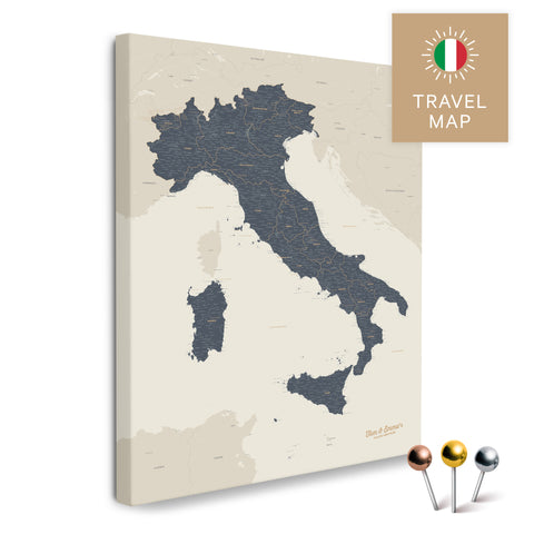 Italy map in the color Navy Light in a modern, minimalist design as a canvas for pinning trips and places