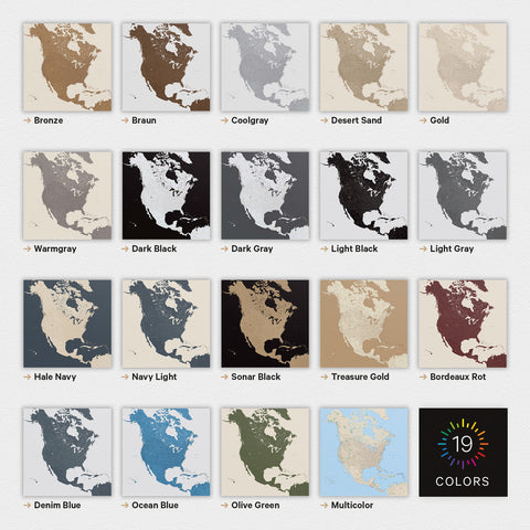 Canada & USA Map TRAVEL® Premium Poster – in 21 colors