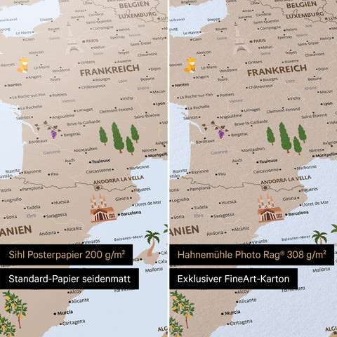 Europe map for children in brown color as a poster on Sihl poster paper or Hahnemühle Photo Rag paper types