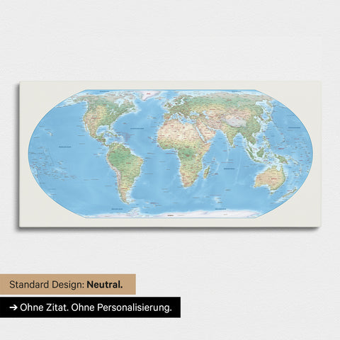 Neutral and simple version of a physical world map in the Equal Earth projection as a Push Pin Map