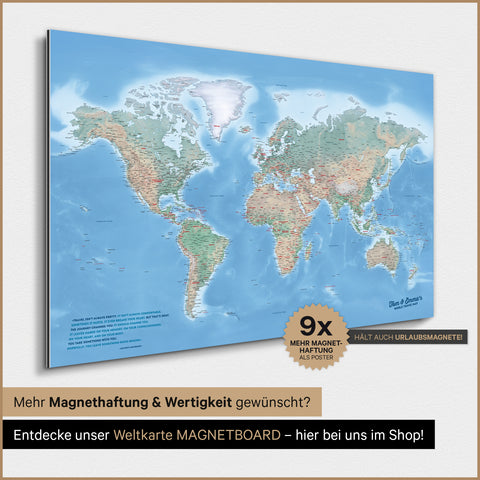 Physical World Map TRAVEL® Premium Magnetic Board – Multicolor Terra