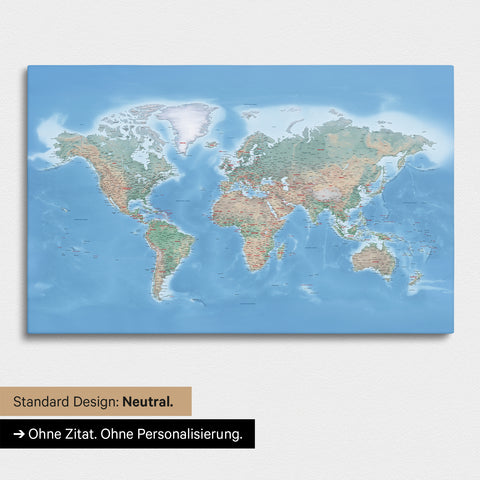 Neutral and simple design of a physical world map as a pin board in Multicolor Terra without personalization