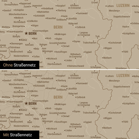 Schweiz-Karte Leinwand in Desert Sand (Beige) wahlweise mit oder ohne Straßennetz