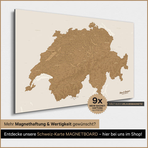 Switzerland Map TRAVEL® Magnetic Poster – in 21 Colors
